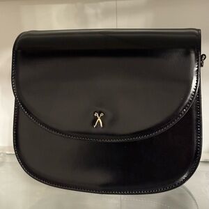 Box leather black bag new with adjustable strap